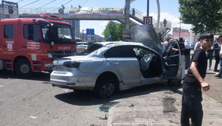 Diyarbakır’da takla atan araçta sıkışan sürücü, zorlukla kurtarıldı