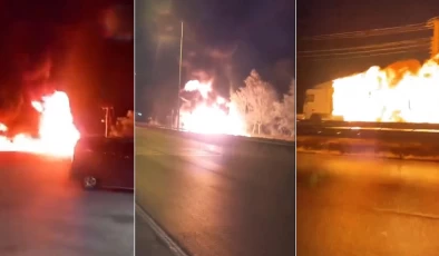 Dorsesinde yangın çıkan tiner yüklü tır ortalığı savaş alanına çevirdi