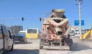 Diyarbakır’da beton mikseri seyir halindeyken yola çimento döktü