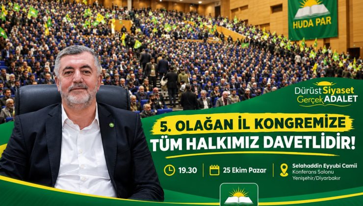 HÜDA PAR Diyarbakır İl Başkanlığı 5’inci Olağan Kongre’sini gerçekleştiriyor